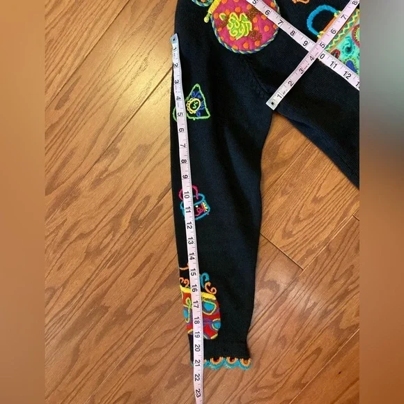 Vintage 1994 Michael Simon multi color crochet patch sweater Size S Purses - Picture 16 of 16